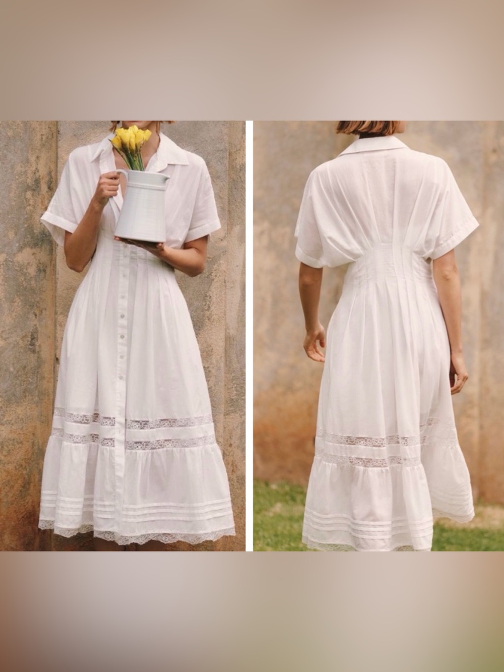 Anthropologie The Tobie Lace Trim Maxi Shirt Dress by Exquise, Size XS